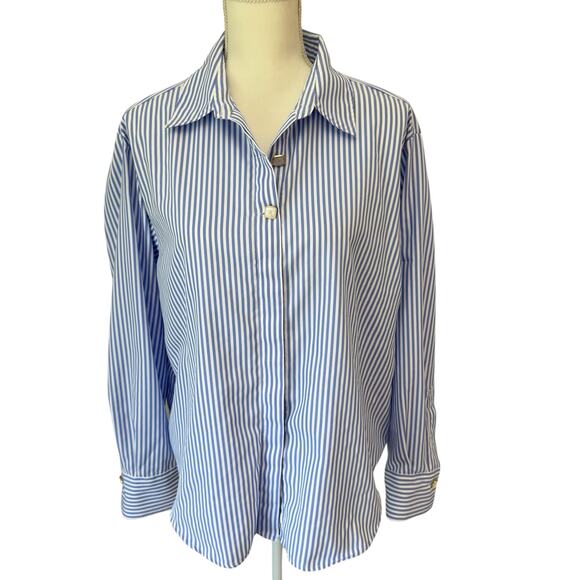 ZARA Shirt Womens Large Blue Striped Poplin Contrasting Buttons Lightweight - Picture 4 of 11